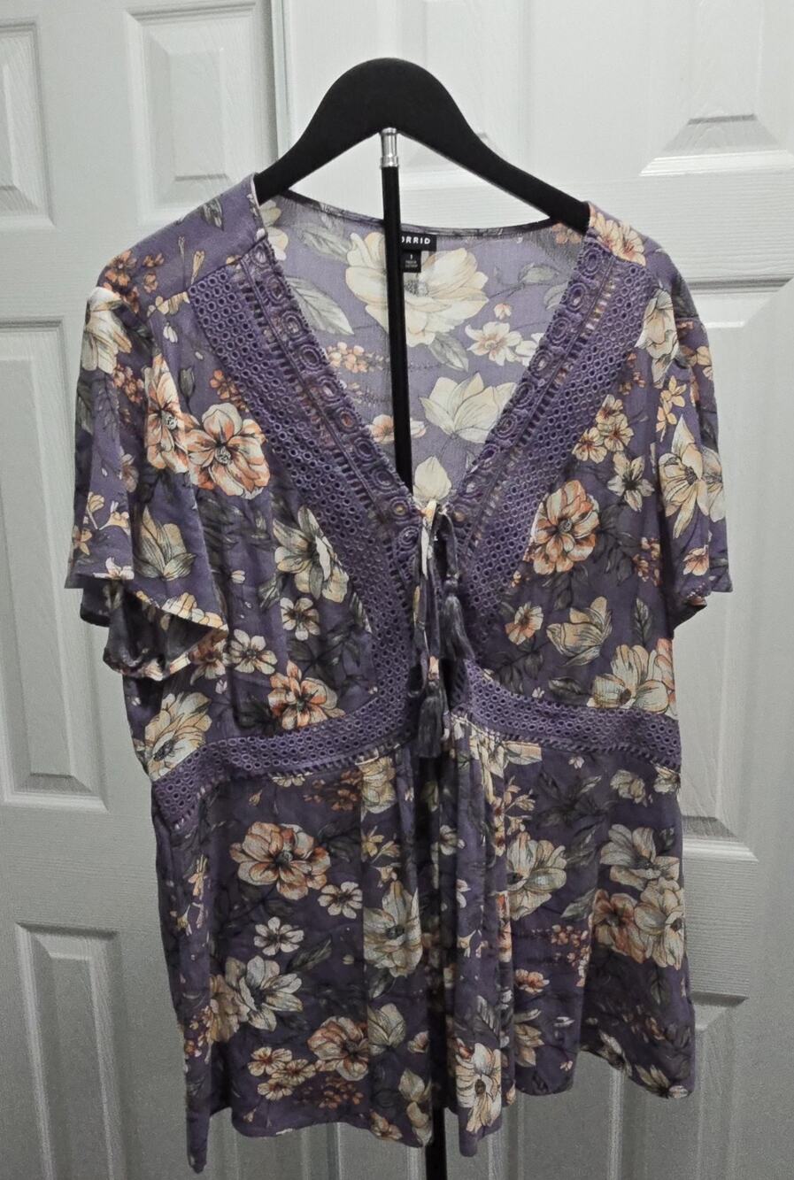 Torrid Size 1 Purple Floral Babydoll Top